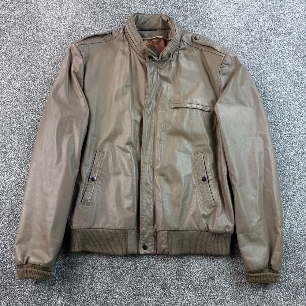 Vintage Reed Sportswear Leather Bomber Jacket Mens 44L Tan Flight Coat